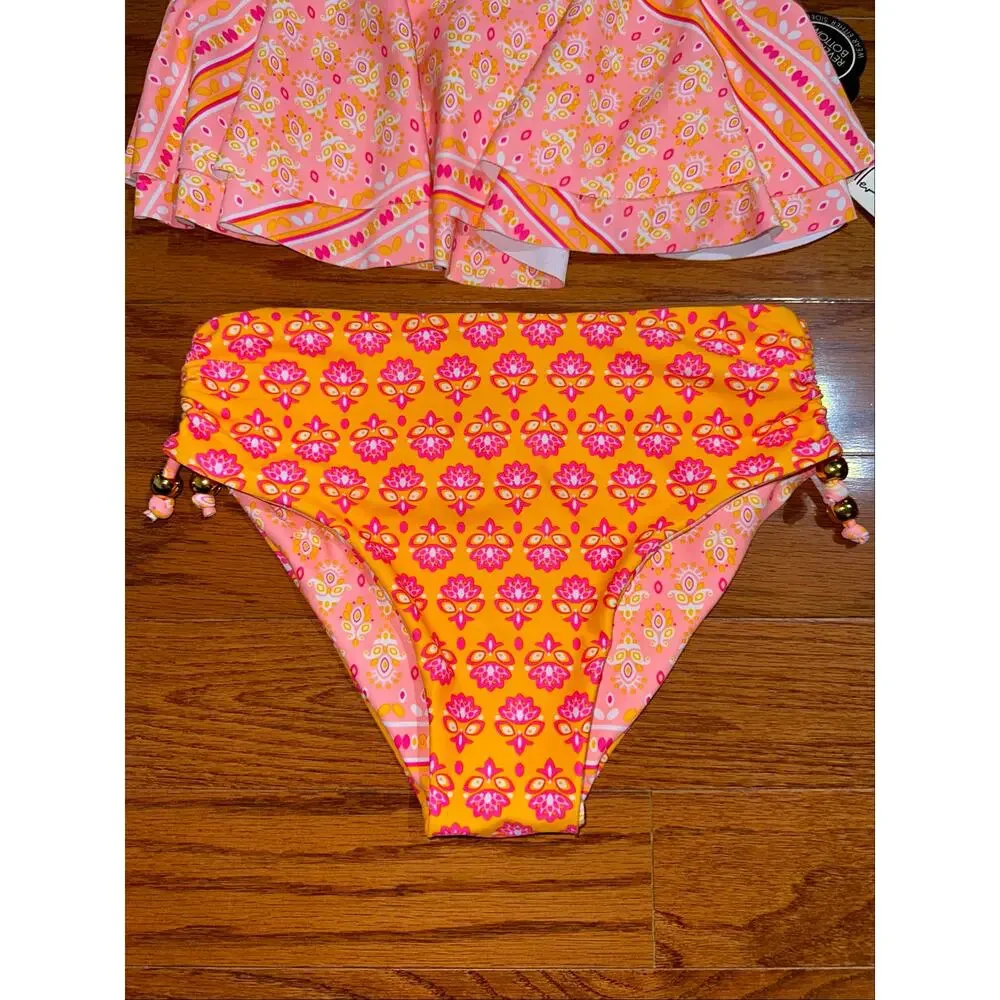 NWT Nicole Miller Girls Pink Orange Paisley 2-Piece Bikini Swim Set Size XL 14